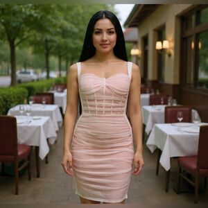 POEM OFF-WHITE Soft Net Rayon Spandex Sheath Beautiful and Elegant Dress.